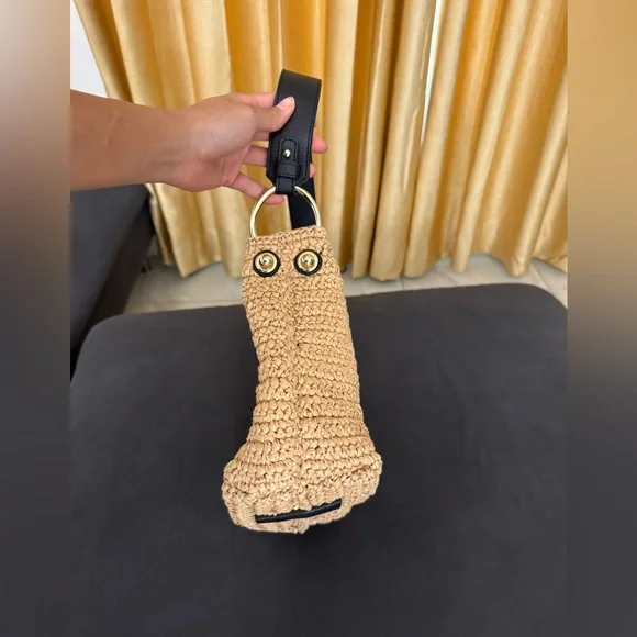 Strathberry Lana hobo raffia black bag leather straps handmade in Spain - Picture 8 of 12